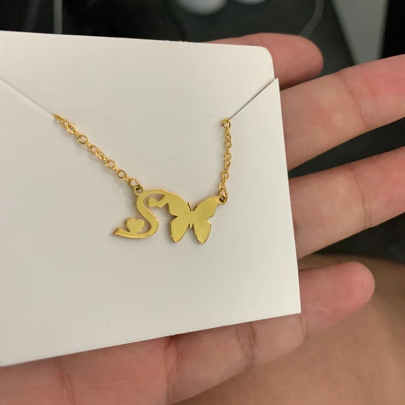 Cute Butterfly Letter Necklace Women 