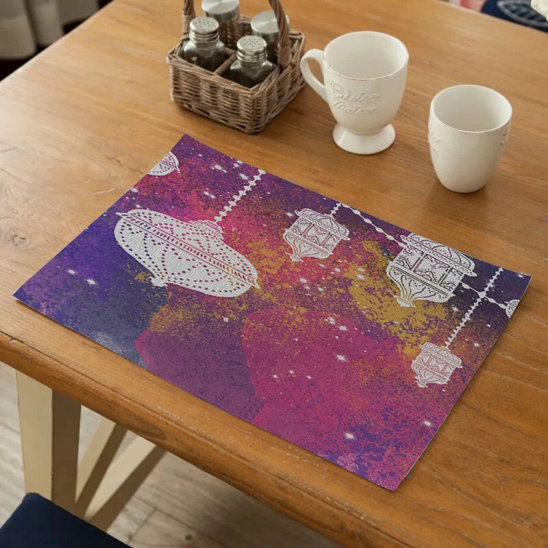 

Purple Table Placemats Ramadan Style Placemat for Dining Table Bowl Pad Cup Mat Drink Coasters Kitchen Decoration Accessories