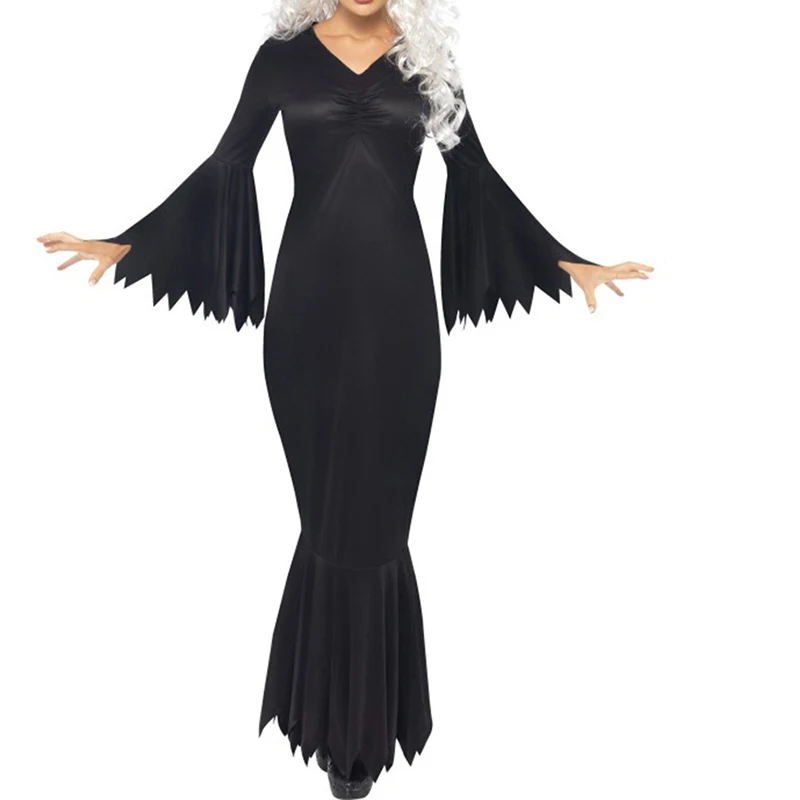Хэллоуин ведьмы косплей платье страшные костюмы в стиле ужастиков черный игровой костюм привидения Strech вечерние Косплей длинное платье