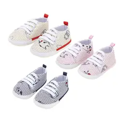 Детская обувь для малышей; повседневная обувь для малышей; образец мультяшного принта; полосатая резиновая подошва; 0-18M F