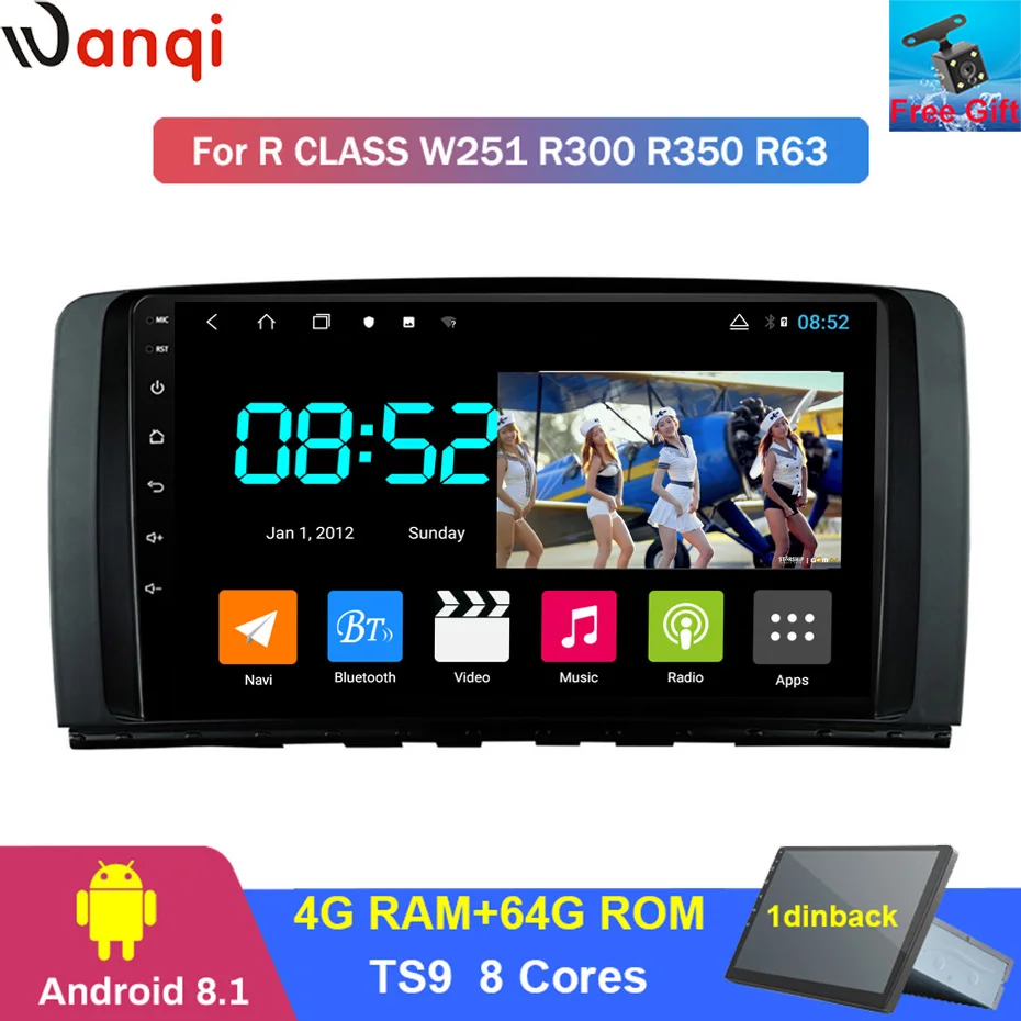 Android 8,1 автомобильный DVD 1din мультимедийная система Navi для Mercedes Benz R Class W251 R300 R350 R63 головное устройство BT SWC wifi