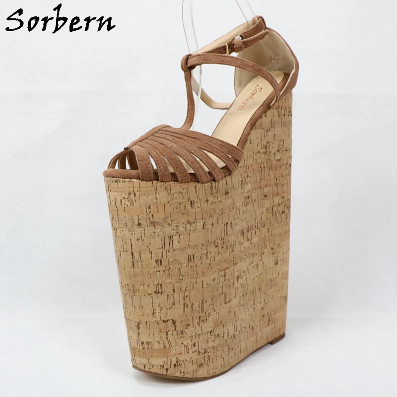 Sorbern/женские босоножки на танкетке 12 дюймов; обувь на толстой платформе с открытым носком и Т-образным ремешком; женская обувь для ночного клуба