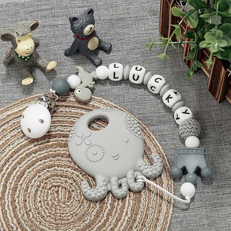 TYRT.HU Personalized DIY Baby's Name Handmade Pacifier Clips Holder Dinosaur Silicone Beads Baby Teether Teething Chain Toy TYRT.HU Personalized DIY Baby's Name Handmade Pacifier Clips Holder Dinosaur Silicone Beads Baby Teether Teething Chain Toy