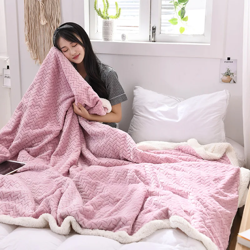 

Thickening Faux Sherpa Blanket 150x200cm Soft Warm Flannel Blankets Pink Beige Wine Red Flannel Sherpa Blanket