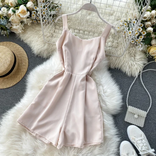 apricot playsuit Woherb корейский модный однотонный Свободный комбинезон с высокой талией и открытой спиной, эластичный комбинезон, повседневные винтажные комбинезоны, новинка 91512 - Цвет: apricot playsuit