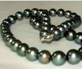 

Jewelry Free Shipping top quality AAA 10-11mm natural tahitian peacock green pearl necklace 18inch