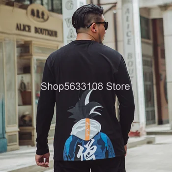 

T1156 Shirt Big Size Men's Wear Long Sleeve Shirt Obesity Male Cartoon Printing Plus Plus Fat Round Neck T-shirt