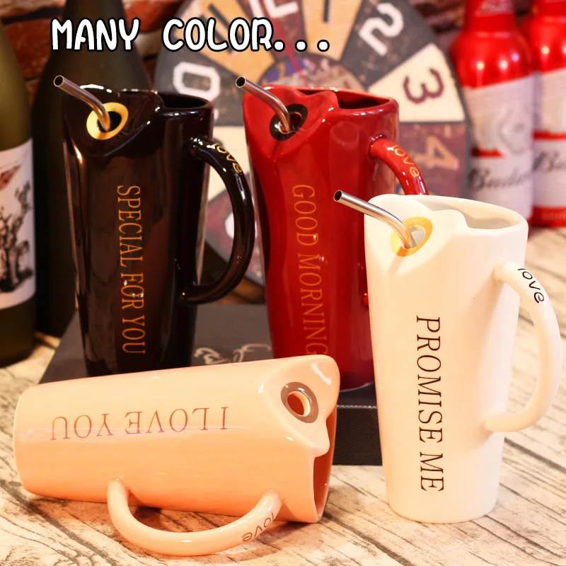 

Nordic Creative Ceramic Cup Cute Simple Personality Boys and Girls Breakfast Milk Mark Straw Ceramic Cup Couple Coffee Cup