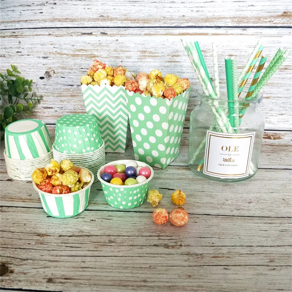 mint party paper box cup straws1