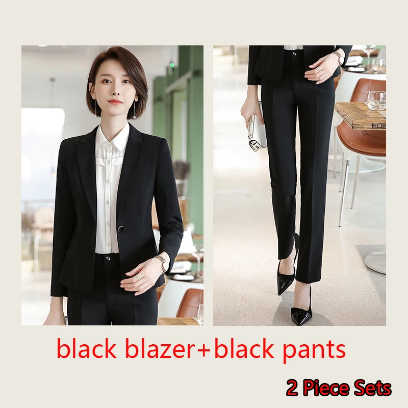 black pants suits Для женщин s официальные костюмы рабочая одежда офис единые конструкции Для женщин офисные костюмы Блейзеры feminino униформа для сотрудниц спа-салонов Элегантный бизнес брючные костюмы для женщин - Цвет: black pants suits