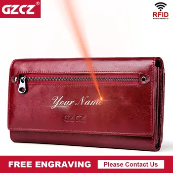 

GZCZ Women Wallets 100% Genuine Leather RFID Multiple Cards Holder Long Female Purse With Phone Bag Fashion Ladies Clutch Wallet