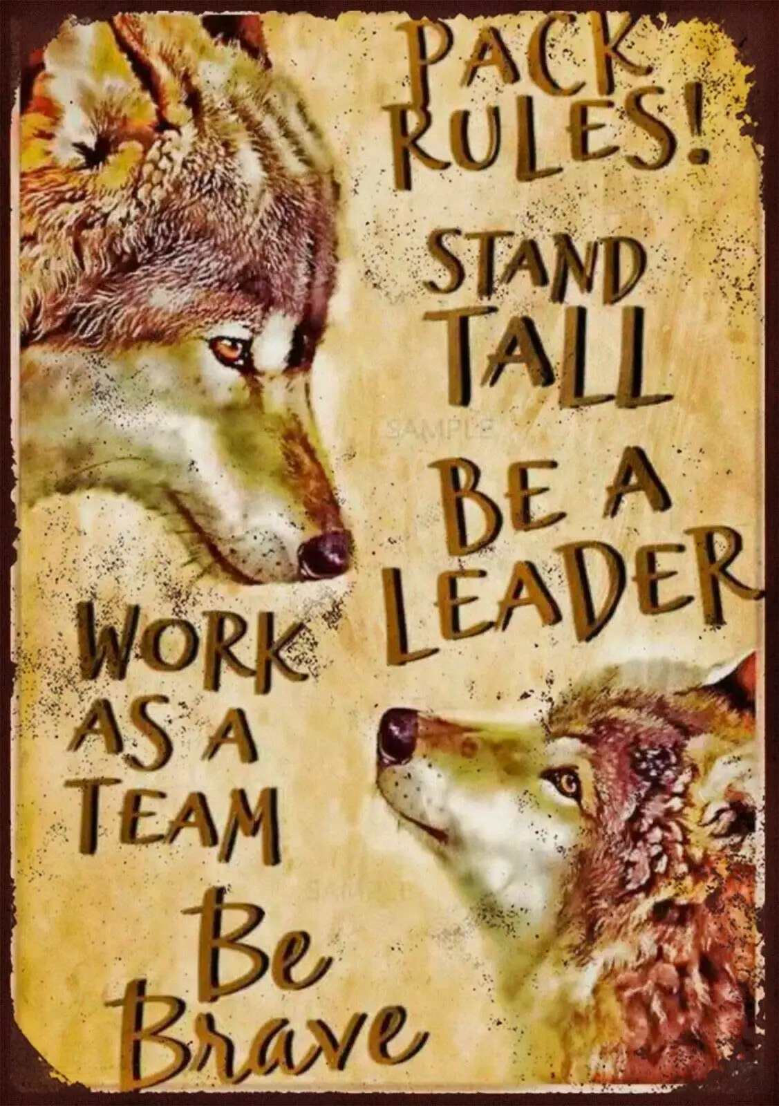 Плакаты настенные в стиле ретро с металлической пластиной и надписью Work As Team Wolf |