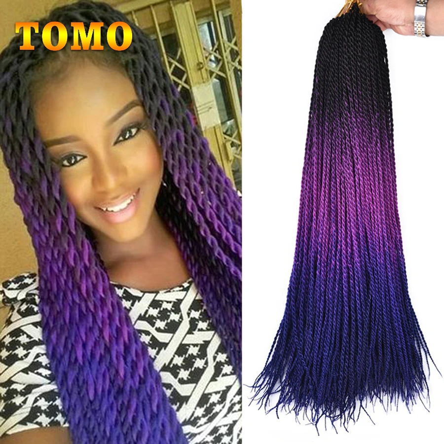 TOMO Small Colored Senegalese Twist Crochet Braids 24Inch 30Strands Synthetic Hair for Braid Ombre Crochet Braiding Hair