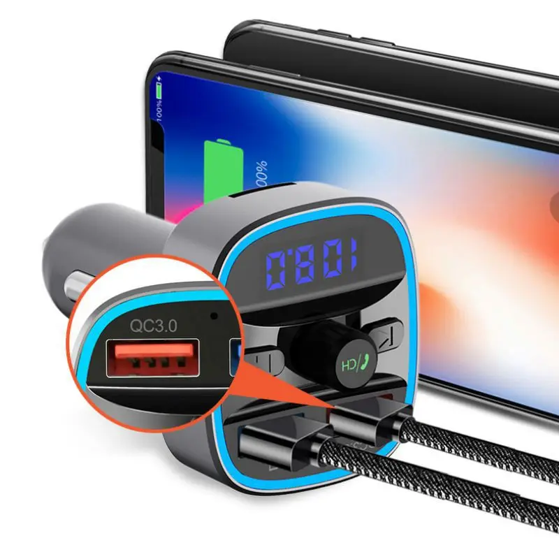 Быстрое зарядное устройство QC3.0 Bluetooth 5,0 fm-передатчик комплект беспроводной связи Bluetooth для автомобиля mp3 плеер дисплей экран Aux модулятор Handfree