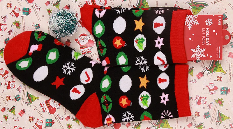 Jerrinut/женские носки на год и Рождество, теплые зимние носки с принтом, милые модные хлопковые носки с изображением Красного лося и снеговика, 1 пара