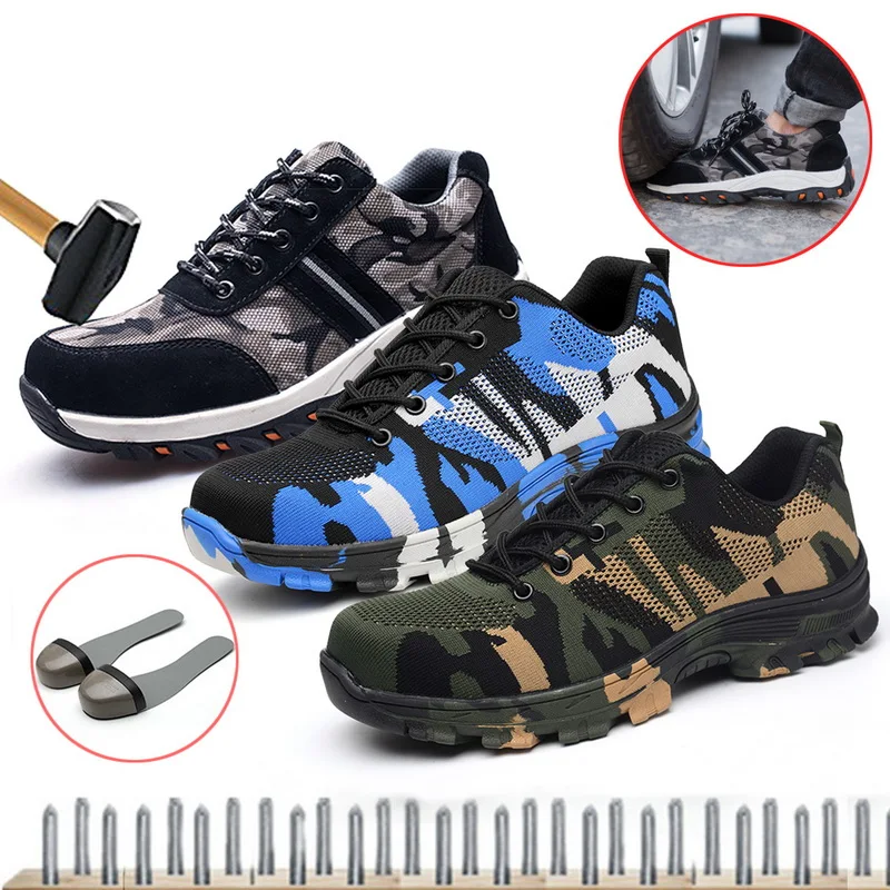 

WENYUJH 2019 36-48 Unisex Safety Shoes Men Work Boots Camouflage Steel Toe Boots Men Outdoor Work Shoes Air Mesh Safety Boots