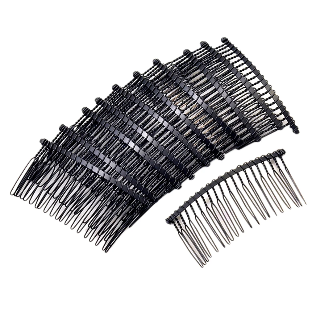 10 Pieces 20 Teeth Hair Clip Combs Metal Wire Hair Combs Wire Twist Bridal Wedding Veil Combs, 2.99 x 1.42 inch, Black