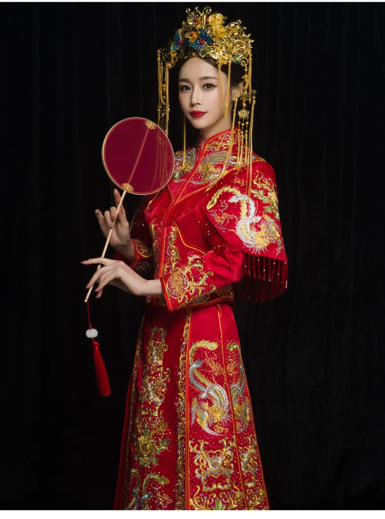 2019 новый костюм Тан Весна и лето свадебное платье китайское свадебное платье шоу Wo одежда для невесты китайское платье hanfu