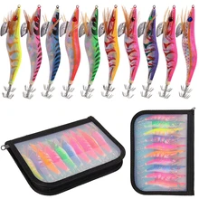 30Pcs/20Pcs/10Pcs Wood Shrimp Fishing Lure Squid Jig Fishing Hook Spinnerbait Octopus Cuttlefish Shrimp Hard Fishing Bait