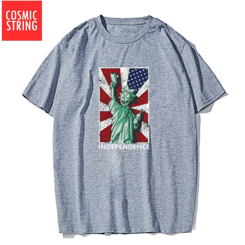 RI0101CS-GREY COSMIC STRING, круглый вырез, короткий рукав, принт Рик и Морти, Мужская футболка, свободная, крутая, Мужская футболка, летняя, негабаритная, футболка, мужские футболки - Цвет: RI0101CS-GREY