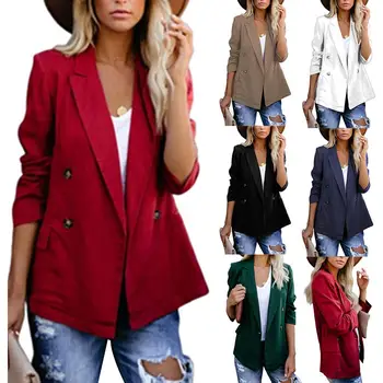 

Hot Fashion Office Lady Autumn Solid Color Lapel Blazer Long Sleeve Suit Jacket