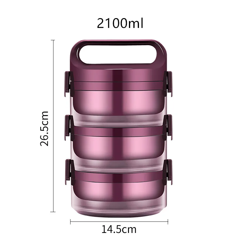 3 Layer Purple Портативный из нержавеющей стали 304 термальный Ланч-бокс большой емкости многослойный термос Bento коробка еда без бисфенола-а контейнер - Цвет: 3 Layer Purple