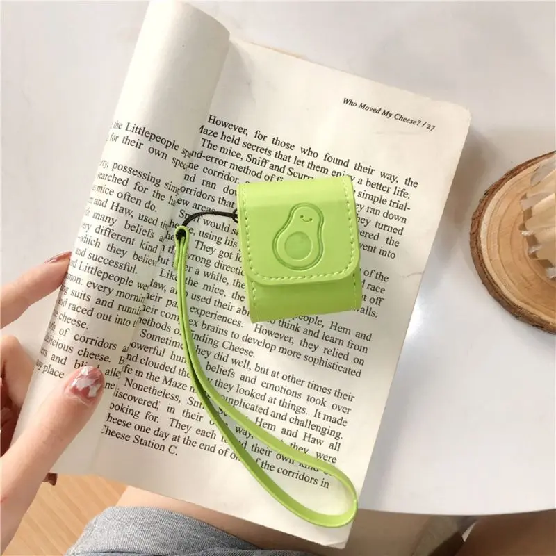 

Leather Protective Case Smile Avocado Cover Shell with Lanyard for Airpods 1/2