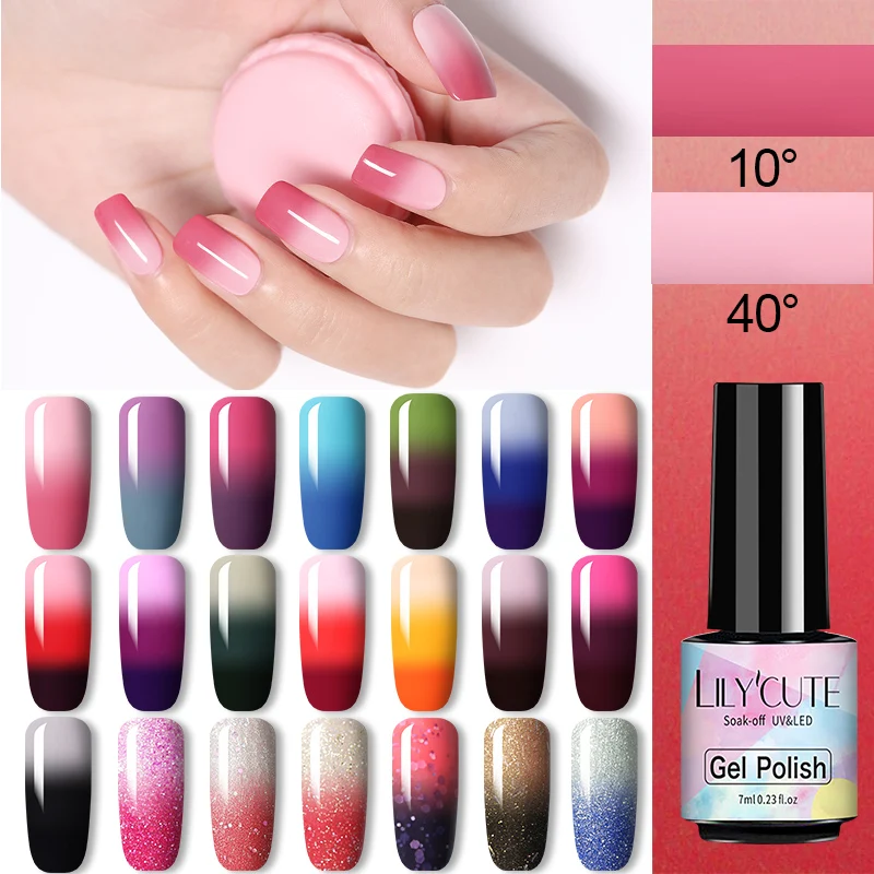 

LILYCUTE 7ml Thermal Gel Polish 3-layers Temperature Color Changing Gel Long Lasting Soak Off UV Chameleon Gel Nail Art Varnish