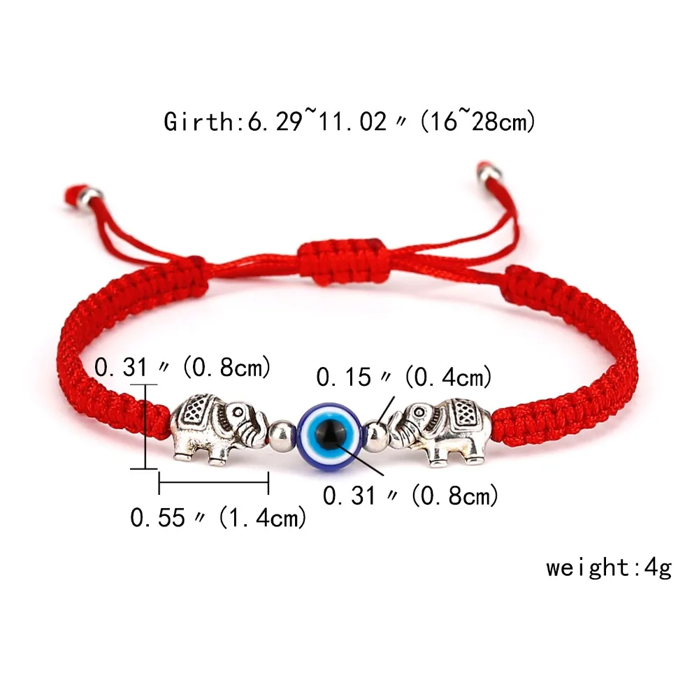 Turtle Elephant Hamsa Hand Blue Evil Eye Glass Beads Pendant Lucky Red Braided Rope Chain Bracelet For Women Men With Good Luck