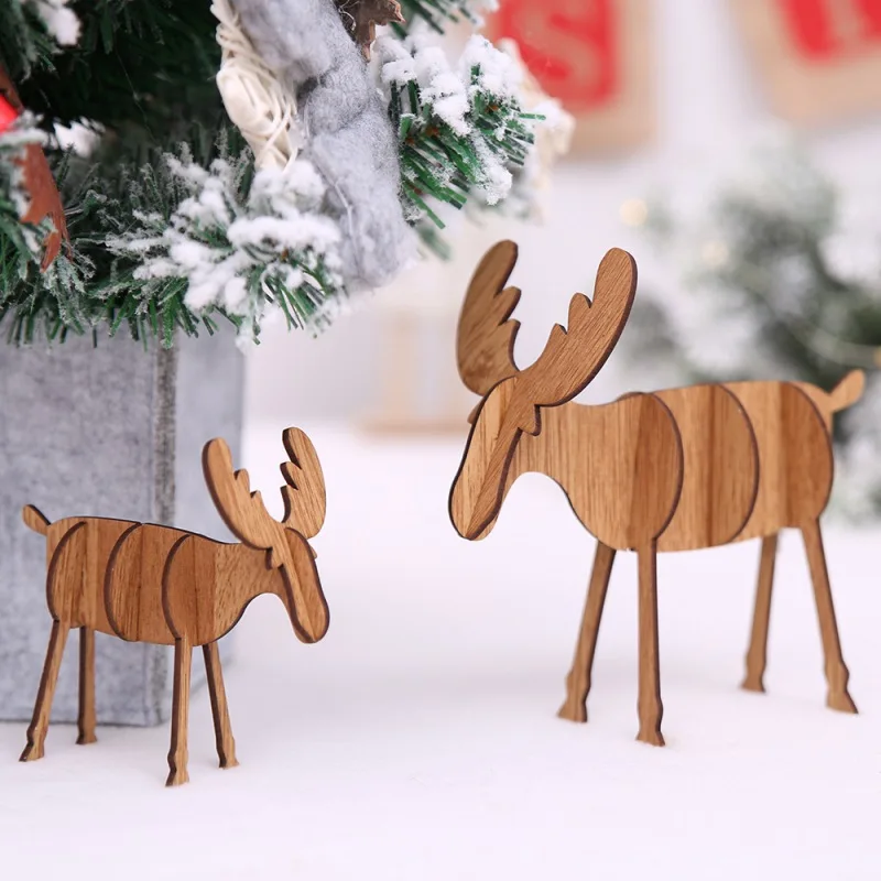 2PDIY Wood Elk Figurines for Home Party Christmas Decor Xmas Desktop Ornaments Kids Gift Christmas Wood Home Decoration CM