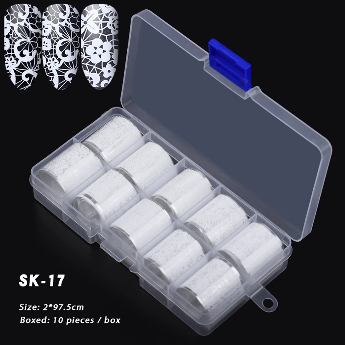 10Pcs Holographic Nail Foil Set Transparent AB Color Transfer Sticker Decorations Mix Designs Manicure Nail Art Decals - Цвет: SK-17