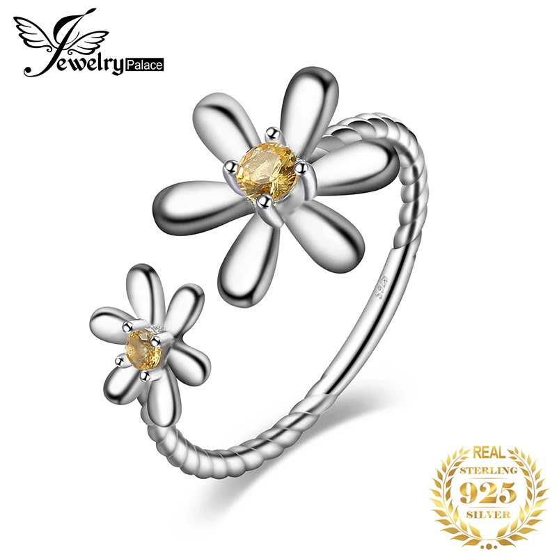 

JPalace Flower Created Orange Sapphire Ring 925 Sterling Silver Rings for Women Stackable Ring Silver 925 Jewelry Fine Jewelry