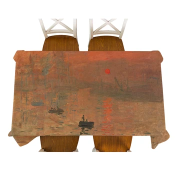 

Monet-Impression of Sunrise painting Decorative Waterproof Linen Tablecloth Thick Rectangular Dining Table Cover Tea Table Cloth