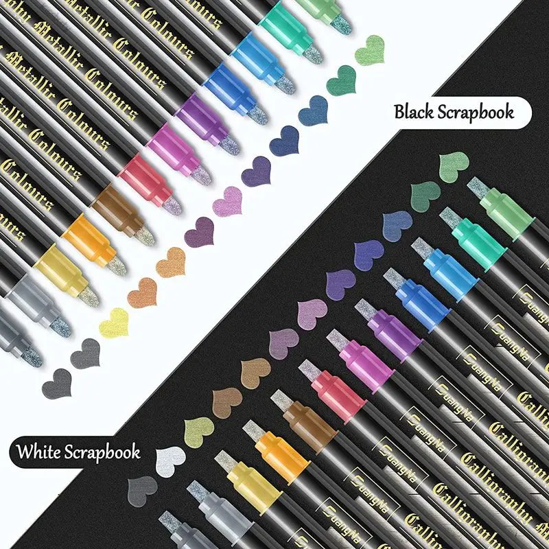 12/24 Colors Metallic Paint Markers Pens Round/Chisel Dual Tip