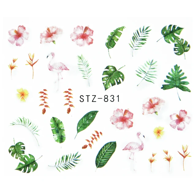 Nail Stickers Sliders For Nails For Manicure Decor Nails Set Nail Design Sliders Flower Leaf Tree Green Nail Art Watermark Decal STZ-831