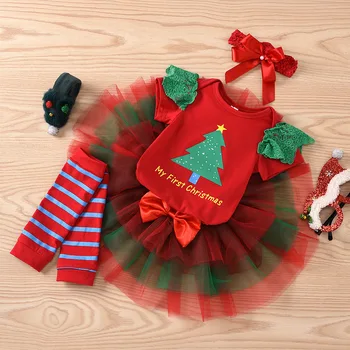 

New year 0-12M Jumpsuit Baby Girl Tulle Skirt Suit Christmas Romper Family of Four Girls clothes Kids clothes Christmas outfit