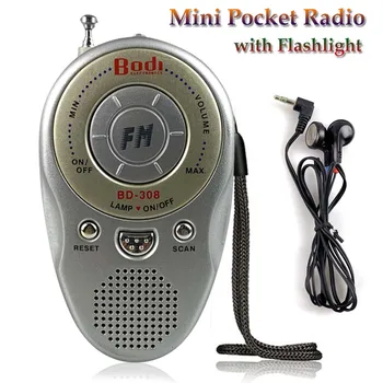 

Mini Pocket FM Radio Portable Loudspeaker Receiver with Earphone Flashlight Telescopic Antenna Lanyard Design