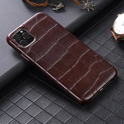 Коричневый Чехол для iPhone 11 Pro Max из натуральной кожи с натуральным лицевым покрытием из натуральной воловьей кожи полуночно-зеленого цвета для iPhone11 из крокодиловой кожи - Цвет: Коричневый