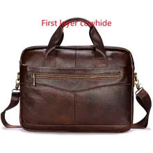 Men's Briefcase, Real First Layer Cowhide Vintage Handbag, Zipper Horizontal Shopping Bag, Computer Bag Document Bag 40X28X7CM
