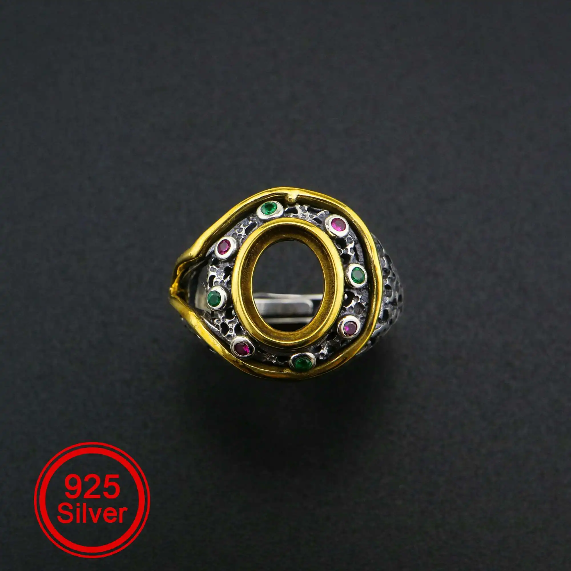 

1Pcs 8x10MM Oval Ring Settings Adjustable for Cabochon Stone Antiqued Style Solid 925 Sterling Silver Merge Brass Bezel 1223108
