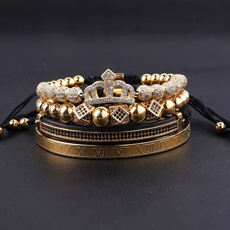 High Quality New Design Fashion CZ Pave Crown Charm Stainless Steel Roman Bangle Luxury Bracelet Set Women - Image 2