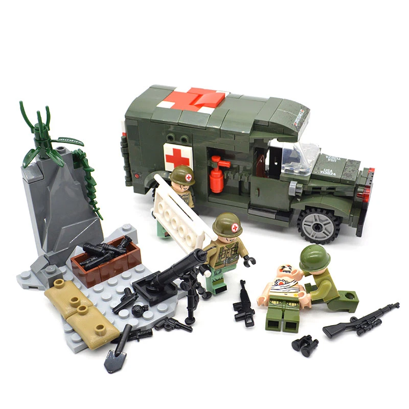 

NEW 272pcs+ World War II Kits USA Medical Military Soldiers Ambulance Doctor battle Field Building Blocks Toys for Children