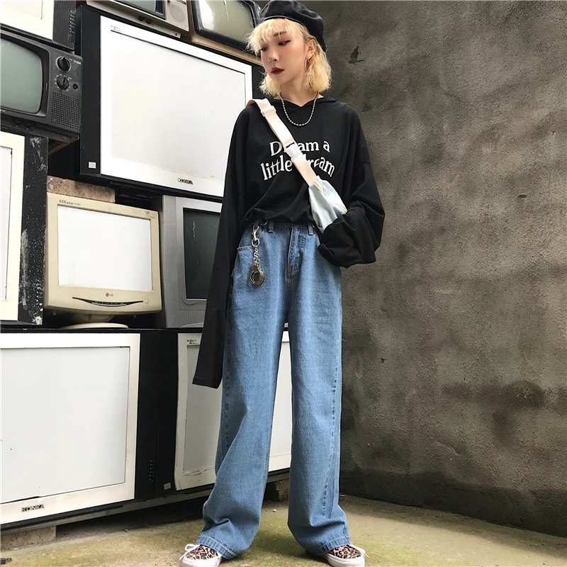 TANG джинсы с высокой талией женские джинсы для женщин Harajuku джинсовые брюки из гарема широкие синие джинсы