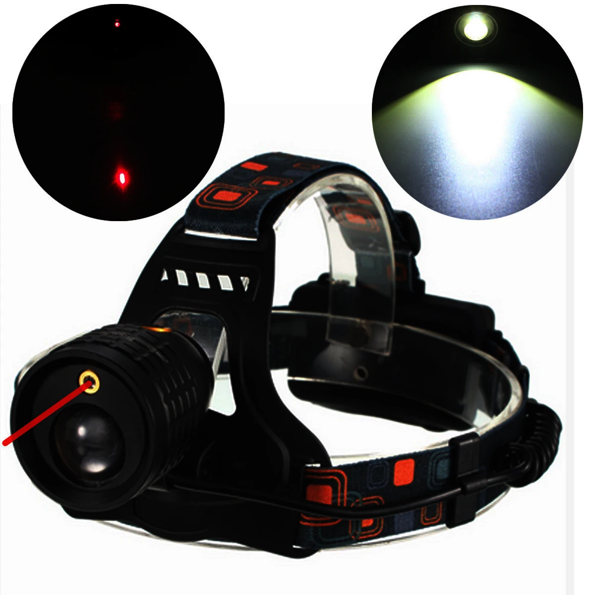 Laser Headlamp 5000lm Zoom LED Head Lamp Hunting red Laser head