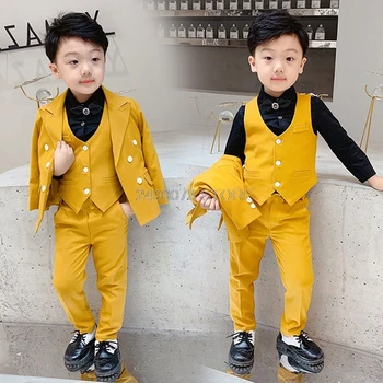Flower Boys Formal Suit Kids Wedding Tuxedo Dress Girls Chorus Jacket Vest Pants Set Children Performance Prom Party Costume