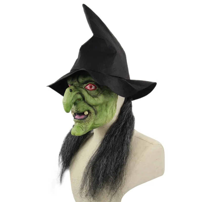 

Creative Interesting Halloween Bar Party Supplies Waterproof Environment-friendly Scary Latex Green-headed Witch Mask