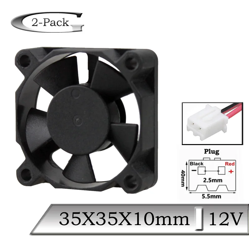 2 Pcs Gdstime DC 12V 35x35x10mm 35mm 2Pin XH2 54 CPU Brushless Axial 