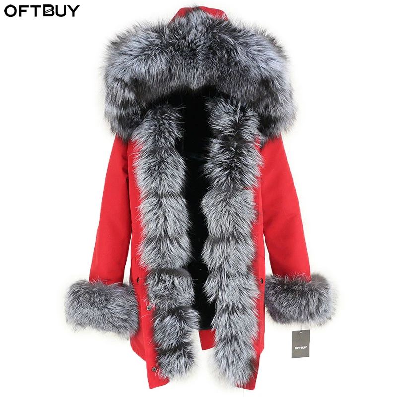 OFTBUY, водонепроницаемая длинная парка, зимняя куртка, для женщин, натуральный мех, пальто, натуральный Лисий мех, воротник, капюшон, толстая, теплая, уличная, съемная, Новинка