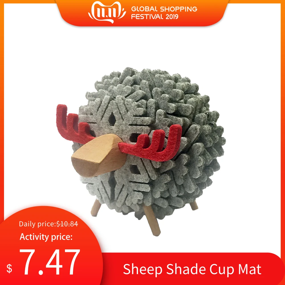 

Home Office Decoration Cup Mat Sheep Deer Shape Skid Resistance Heat Insulation Round Coaster Ornament Simple Gift