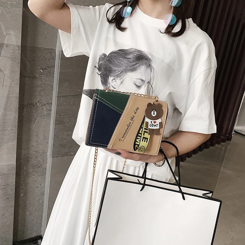 

Contrast Color Joint Bag Women's 2019 New Style Korean-style Versatile Shoulder Fashion Chain Cool Small